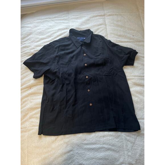 Grant Thomas Pure Silk SHORT SLEEVE BUTTON UP SHIRT Black XL - Picture 1 of 4